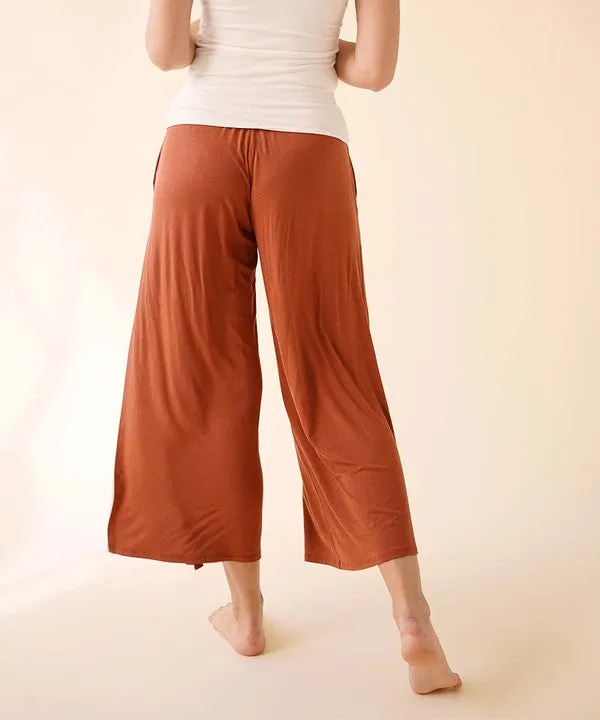 TEEK - RUST BAMBOO ANKLE LENGTH SLIT PANTS