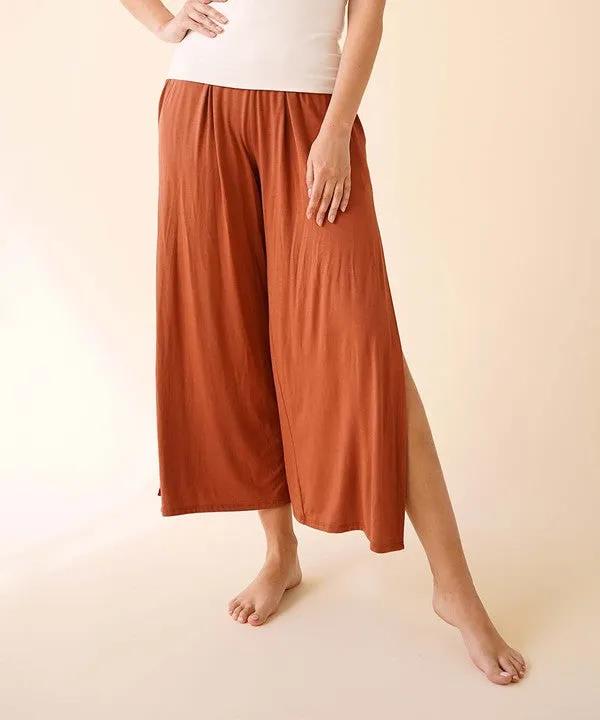 TEEK - RUST BAMBOO ANKLE LENGTH SLIT PANTS