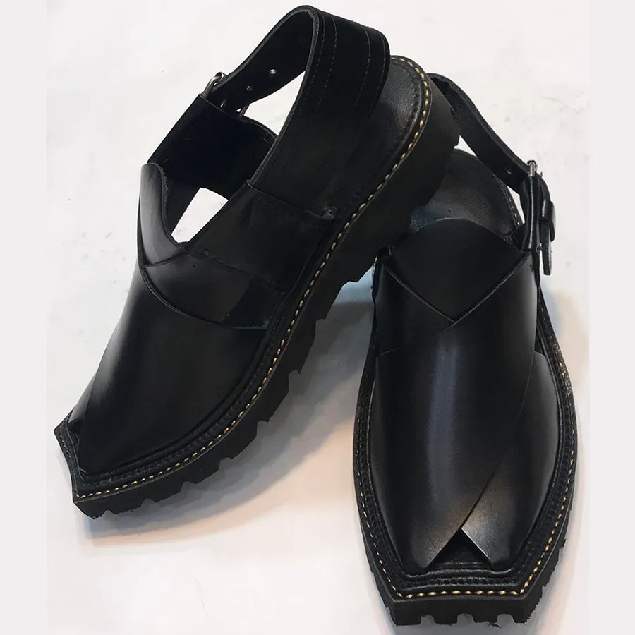 Traditional Black Shine Peshawari Kaptaan Men's Chappal