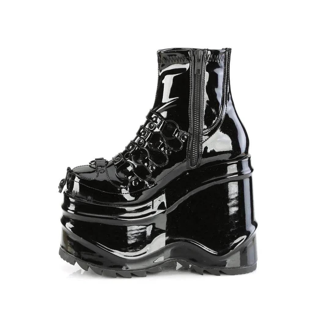 Wave-110 Black Patent Leather 6" Wedge Ankle Boot