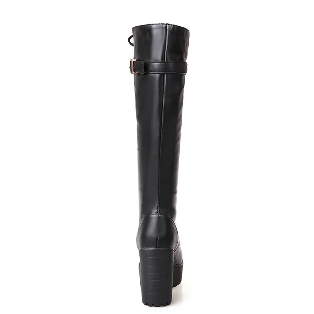 Winter Gothic Knee-High Lace-Up Boots with Square Heel