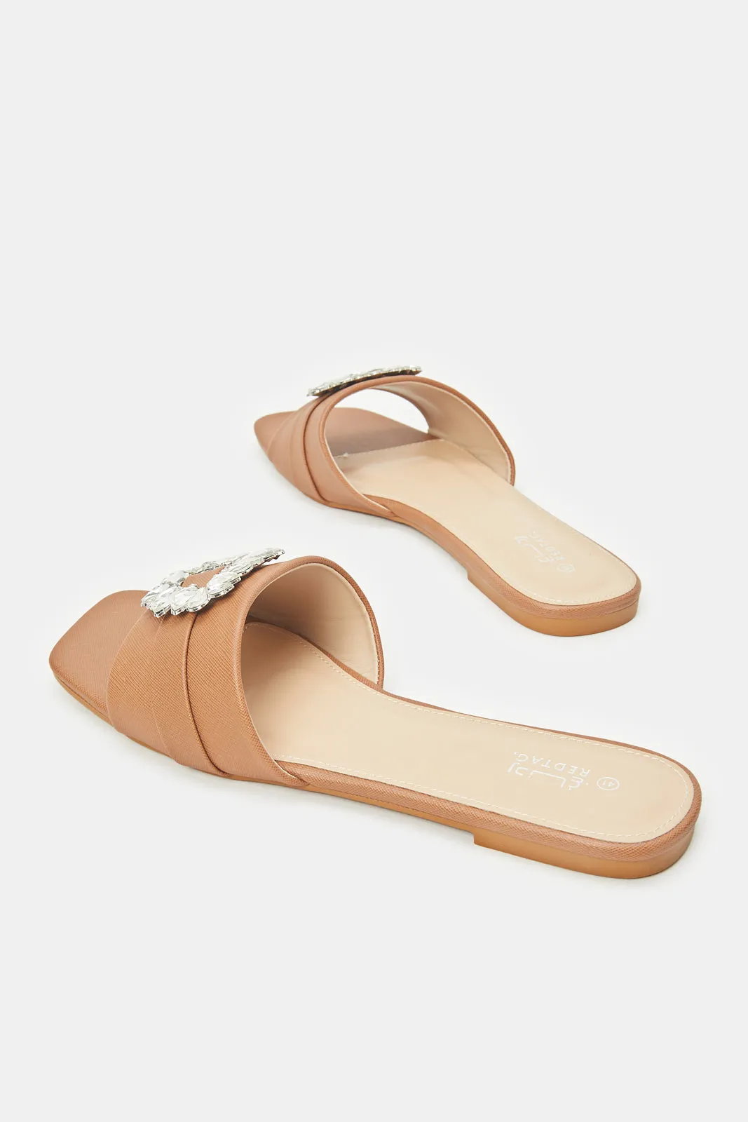 Women Beige Mule With Trim Upper