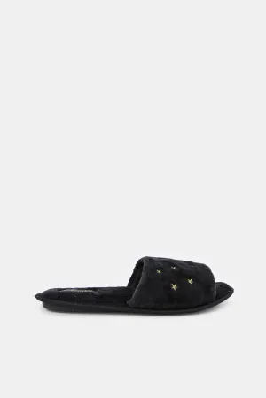 Women Black Star Embroidery Slipper