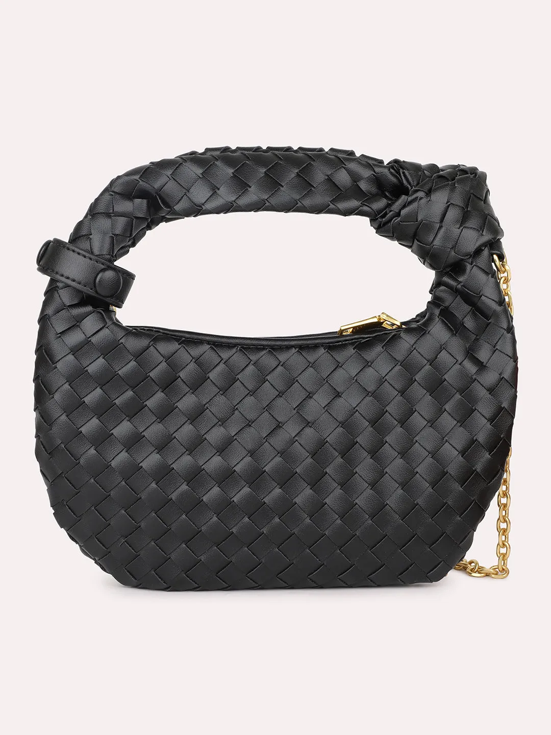 Women Black Textured Structured Hobo Bag