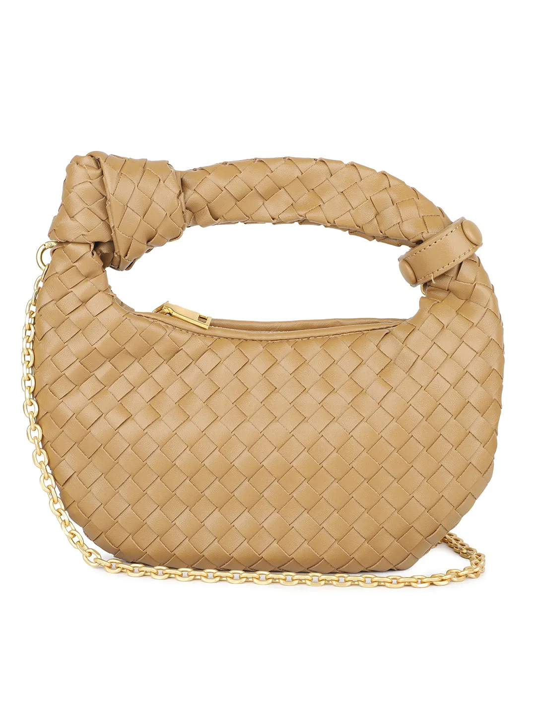 Women Khaki Textured Structured Hobo Bag