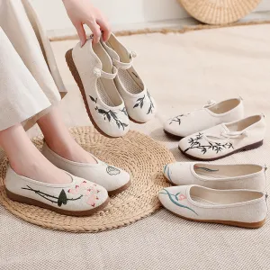 Women's Cloth Vintage Embroidered Flat Dance Ethnic Canvas Shoes