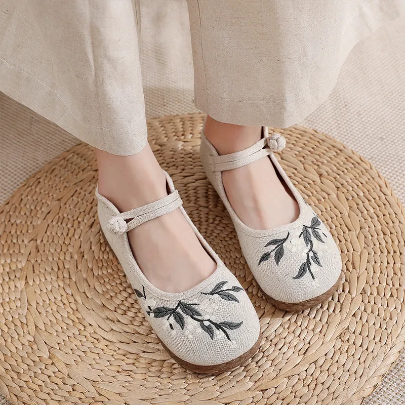 Women's Cloth Vintage Embroidered Flat Dance Ethnic Canvas Shoes