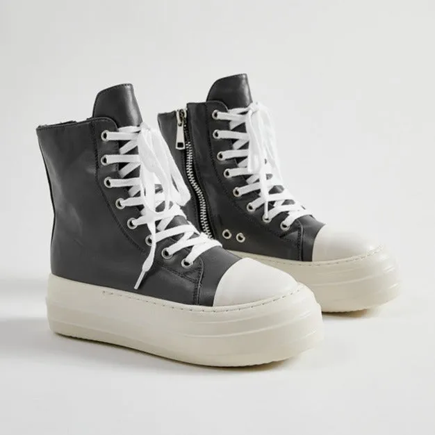 Womens Platform Zip up High-top Canvas Boots