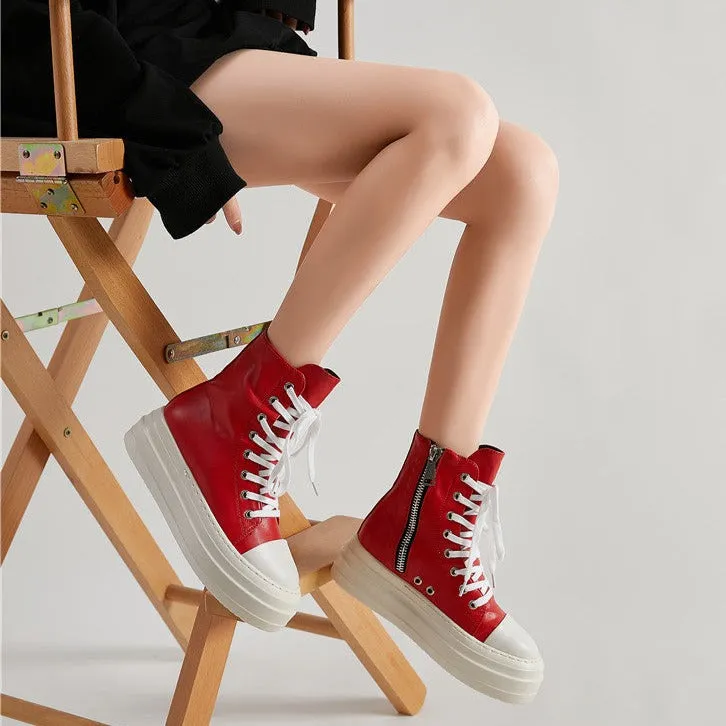 Womens Platform Zip up High-top Canvas Boots