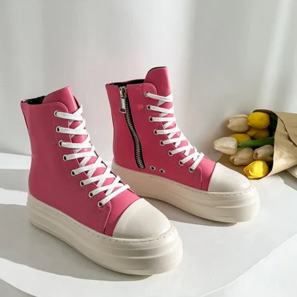 Womens Platform Zip up High-top Canvas Boots