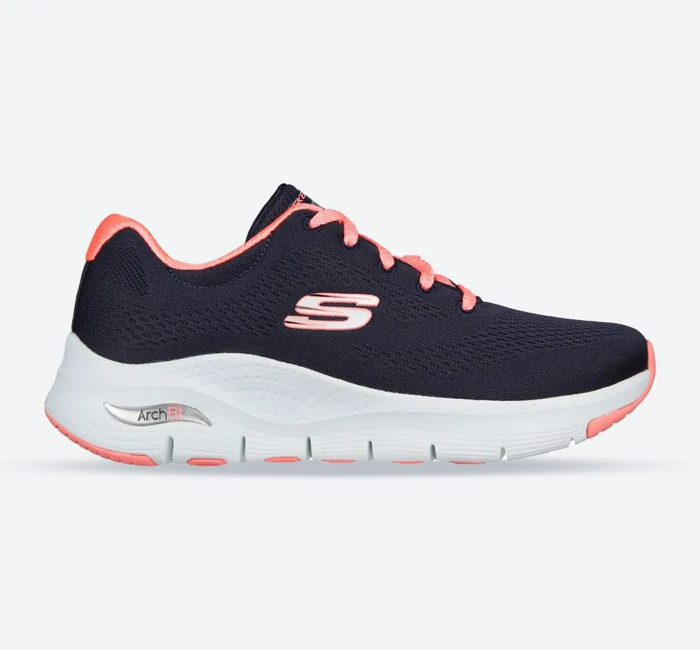 Women's Wide Fit Skechers 149057 Unny Outlook Sports Trainers - Navy Mesh/Coral