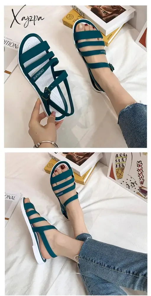 Xajzpa - Shoes 2023 Women Sandals Sexy Walking Shoes Rainbow Color Summer Beach Ladies Shoes Slippers Footwear Sandalias Mujer